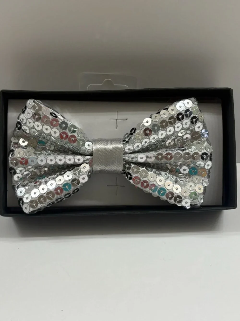 Bow Tie Banded Sequin Sparkle - Polyester - Silver - NWT